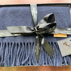 Tessilechiti 100% Cashmere made in Italy Scarf Navy Blue NWT